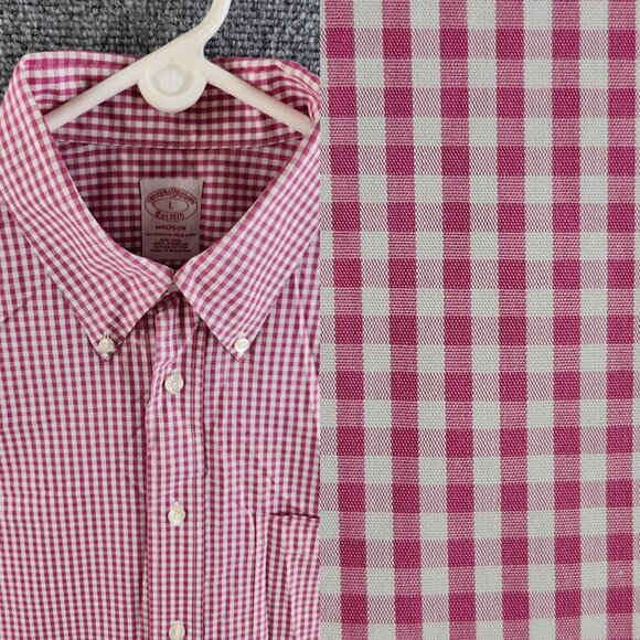 Brooks Brothers Madison Large Non-iron Magenta Check Long Sleeve Button Up Shirt - Picture 1 of 16